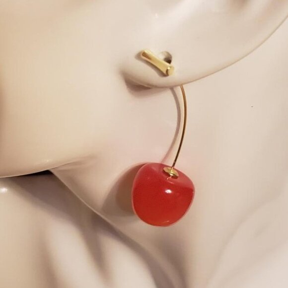 New peach cherry drop earrings / boucles d'oreilles cerise pêche neuves - Picture 1 of 6